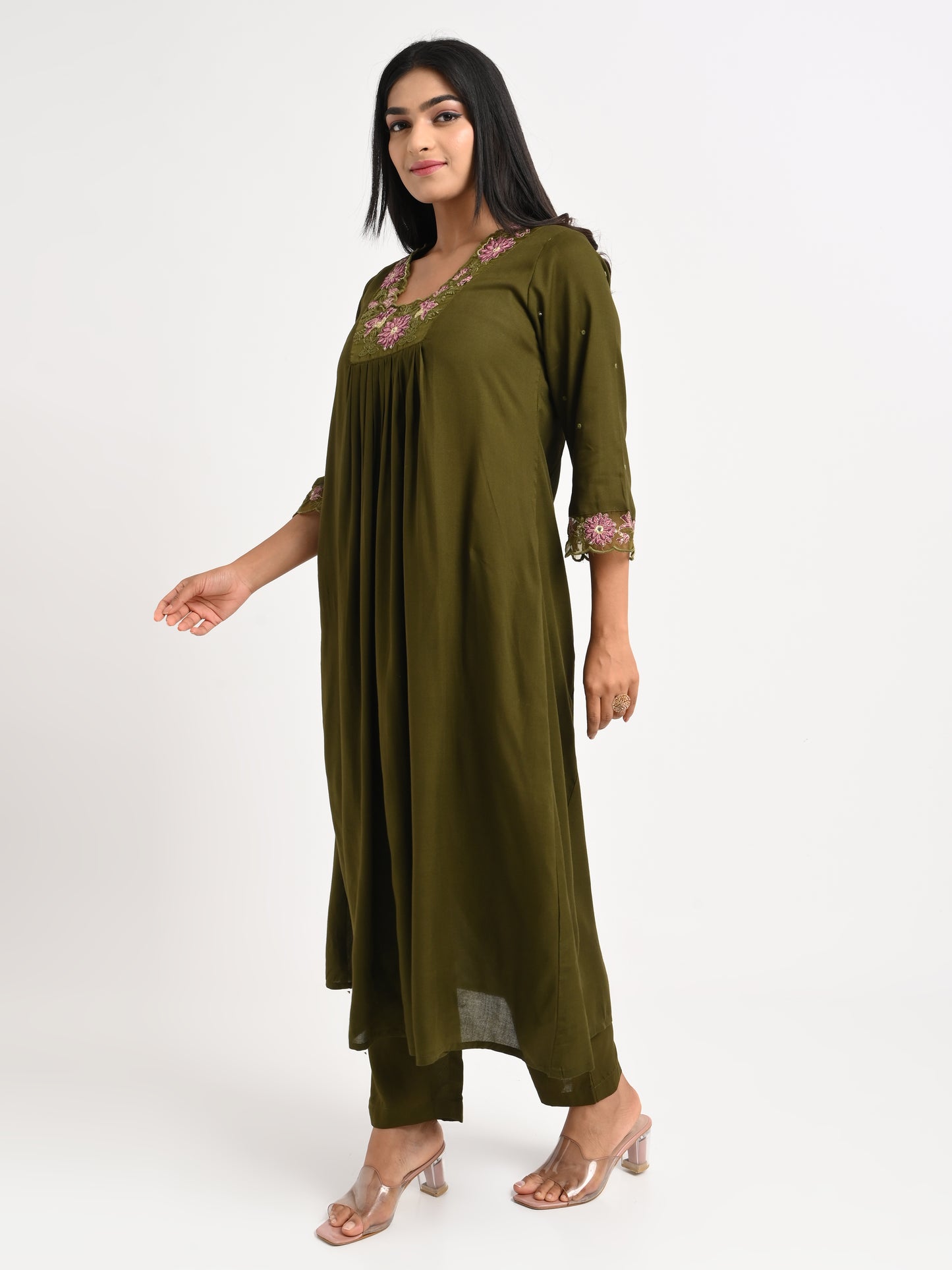 Embroidered Muslin Kurta Set with Dupatta
