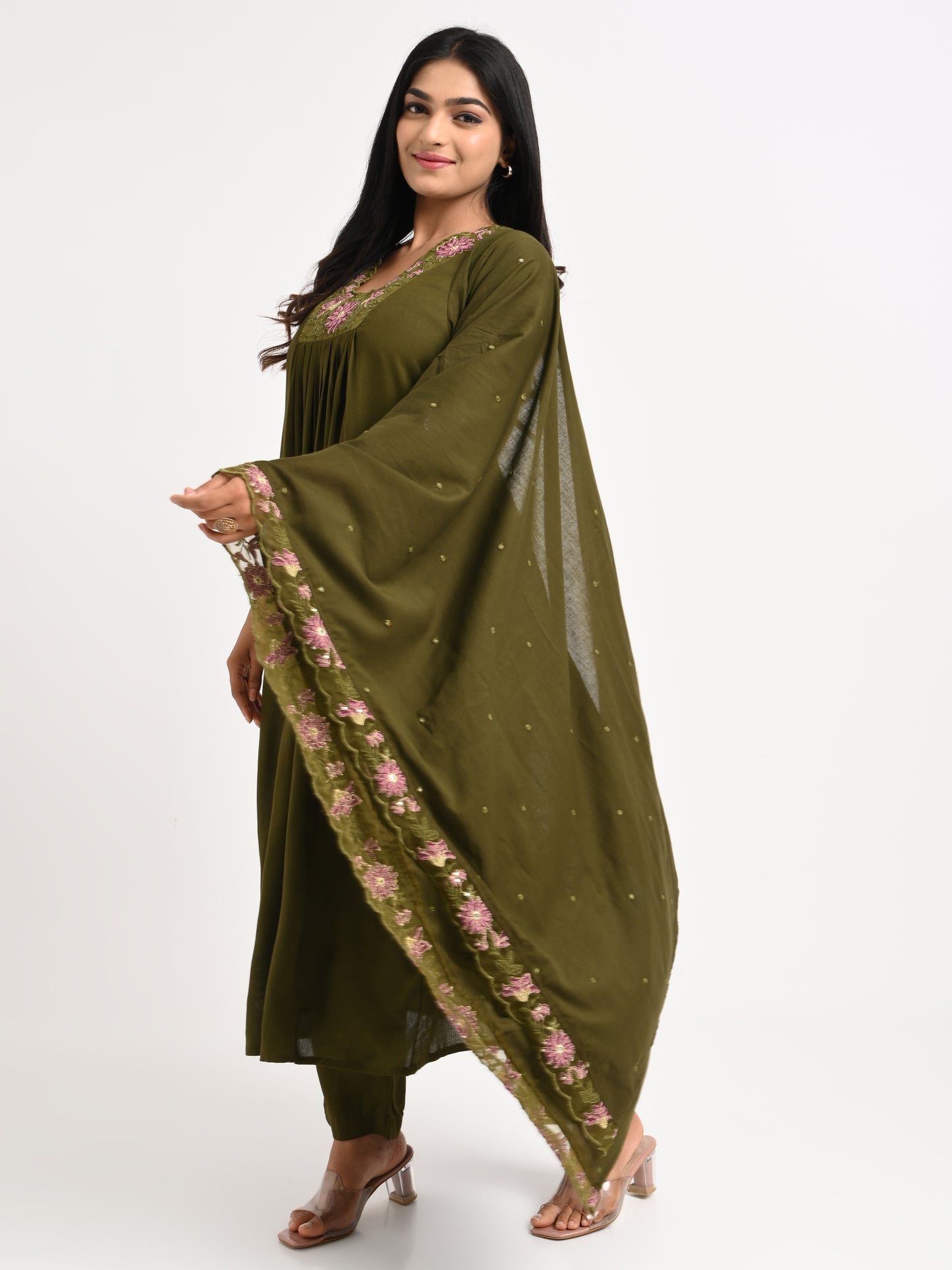 Embroidered Muslin Kurta Set with Dupatta