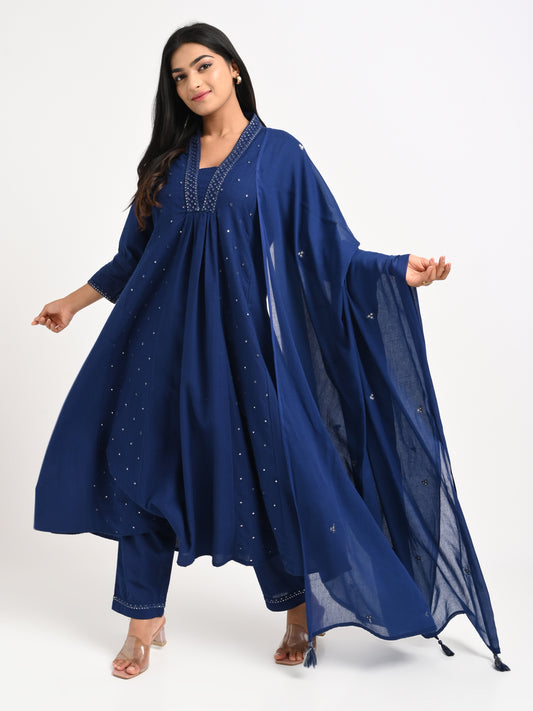 Midnight Blue Embroidered Kurta Set