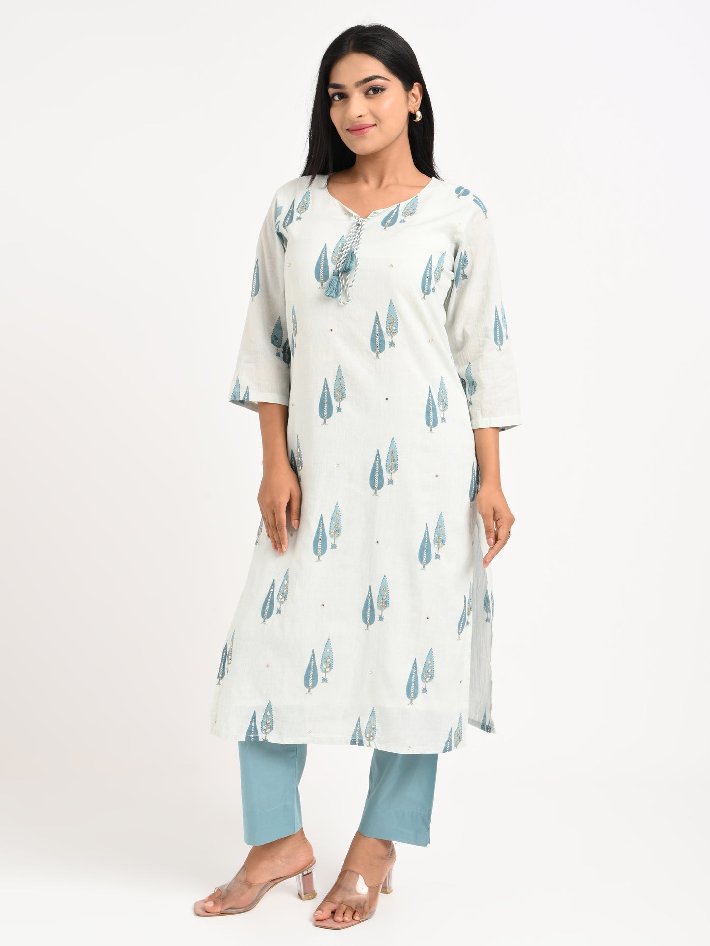 Seafoam Printed Cotton Suit Set with Dupatta