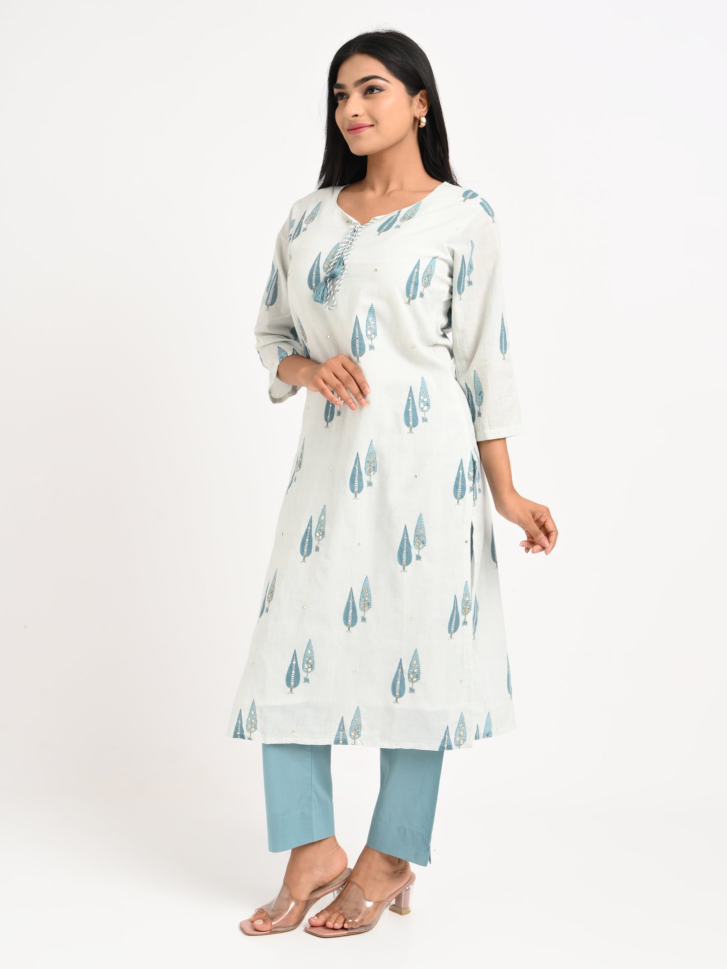 Seafoam Printed Cotton Suit Set with Dupatta