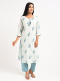 Seafoam Printed Cotton Suit Set with Dupatta