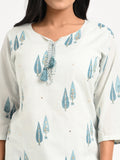 Seafoam Printed Cotton Suit Set with Dupatta