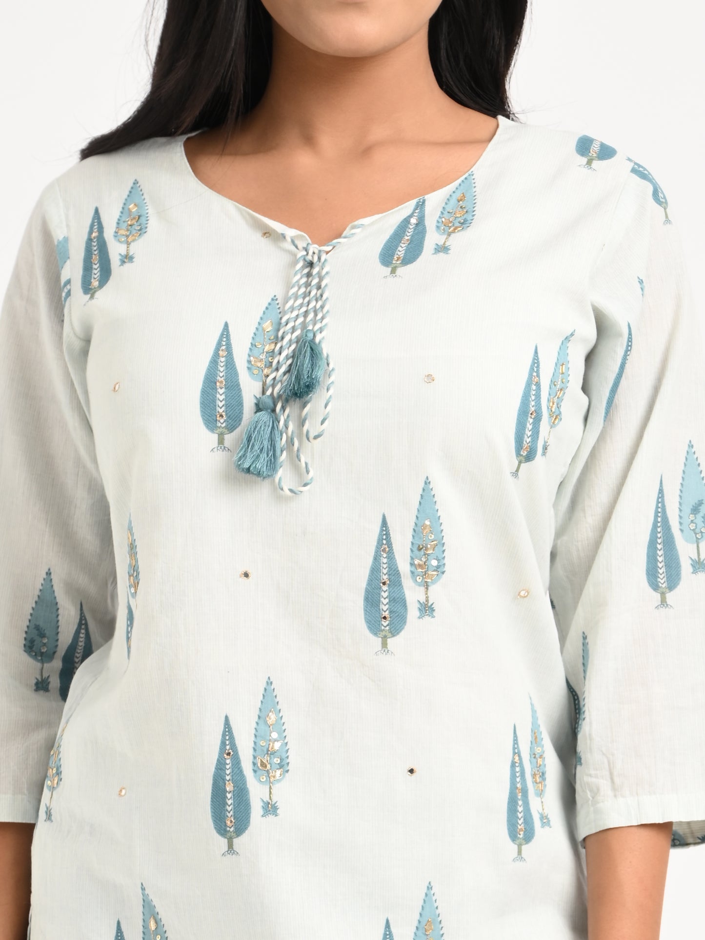 Seafoam Printed Cotton Suit Set with Dupatta