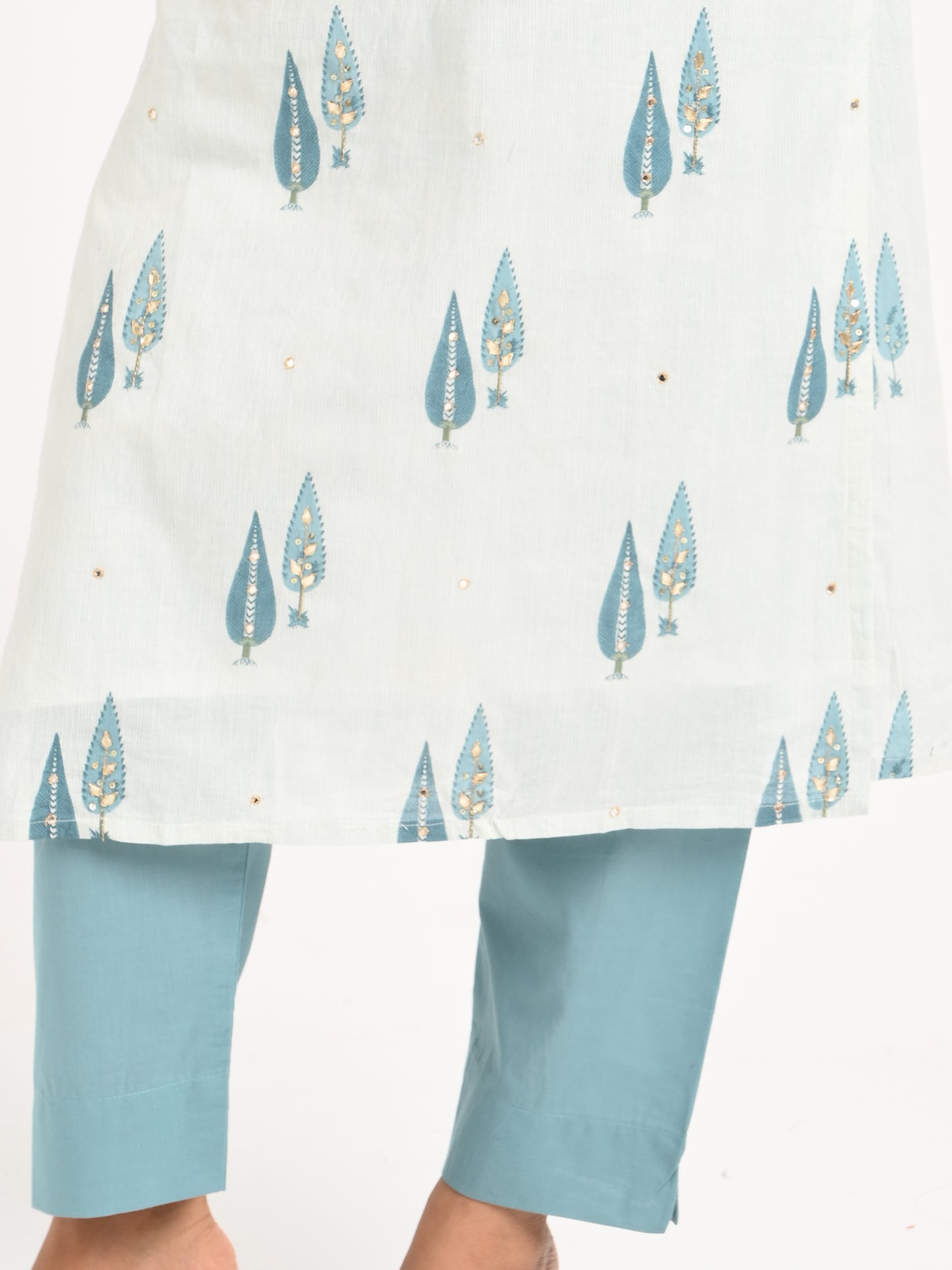 Seafoam Printed Cotton Suit Set with Dupatta