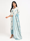 Seafoam Printed Cotton Suit Set with Dupatta