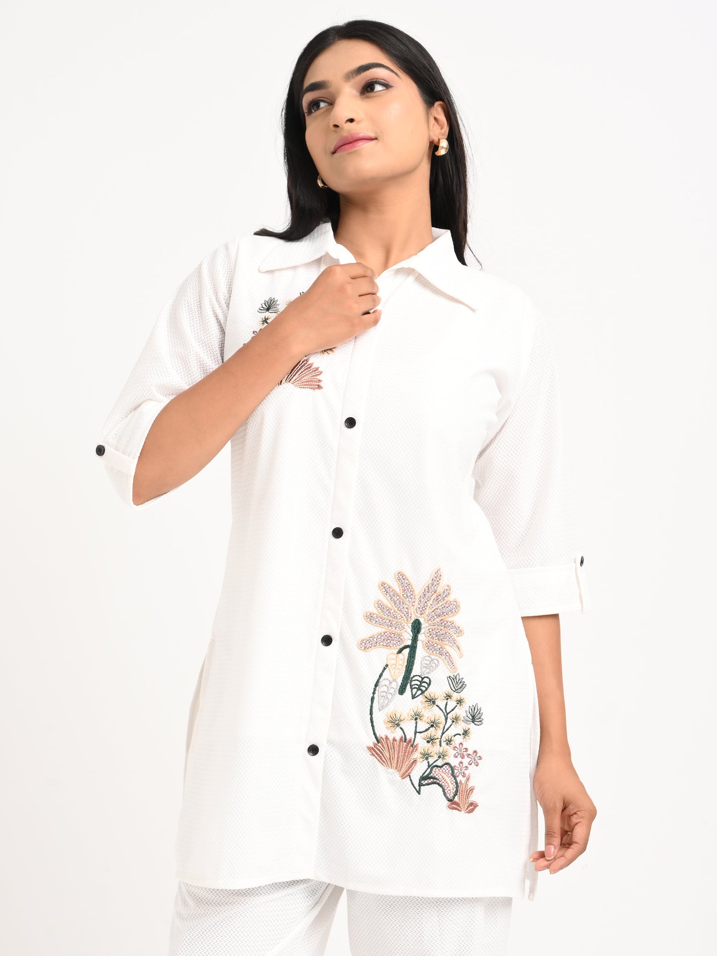 White Embroidered Shirt Co-ord Set
