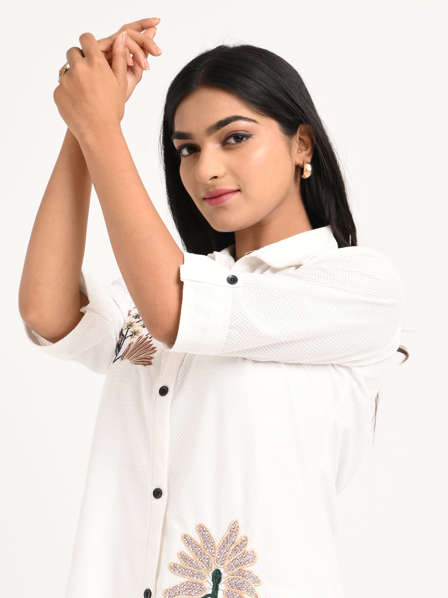 White Embroidered Shirt Co-ord Set