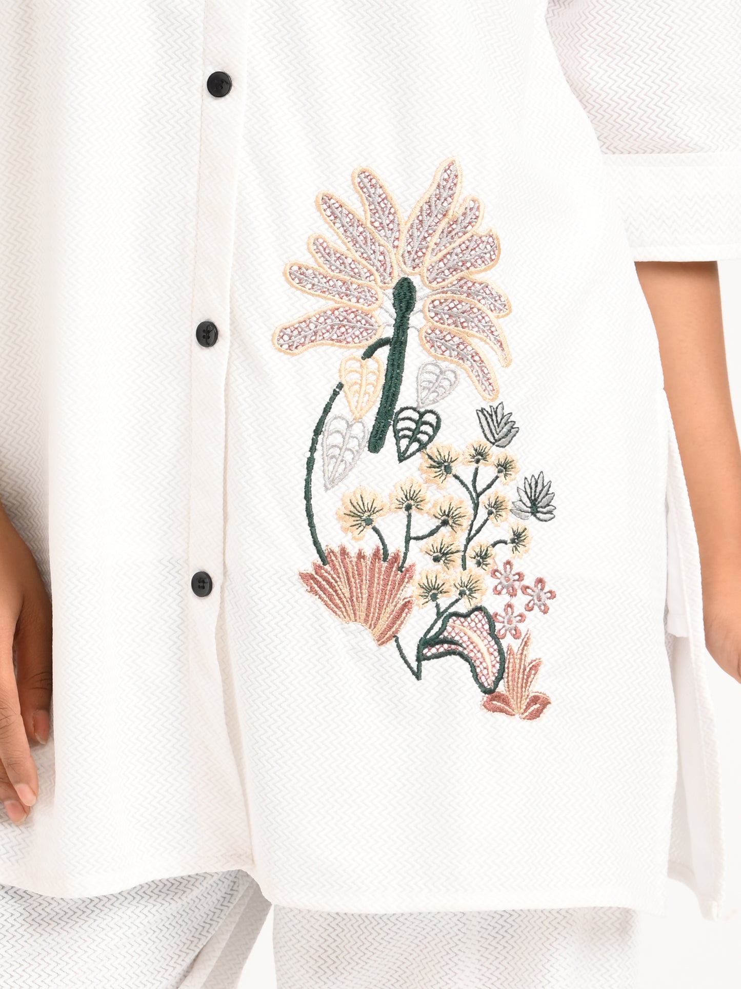 White Embroidered Shirt Co-ord Set
