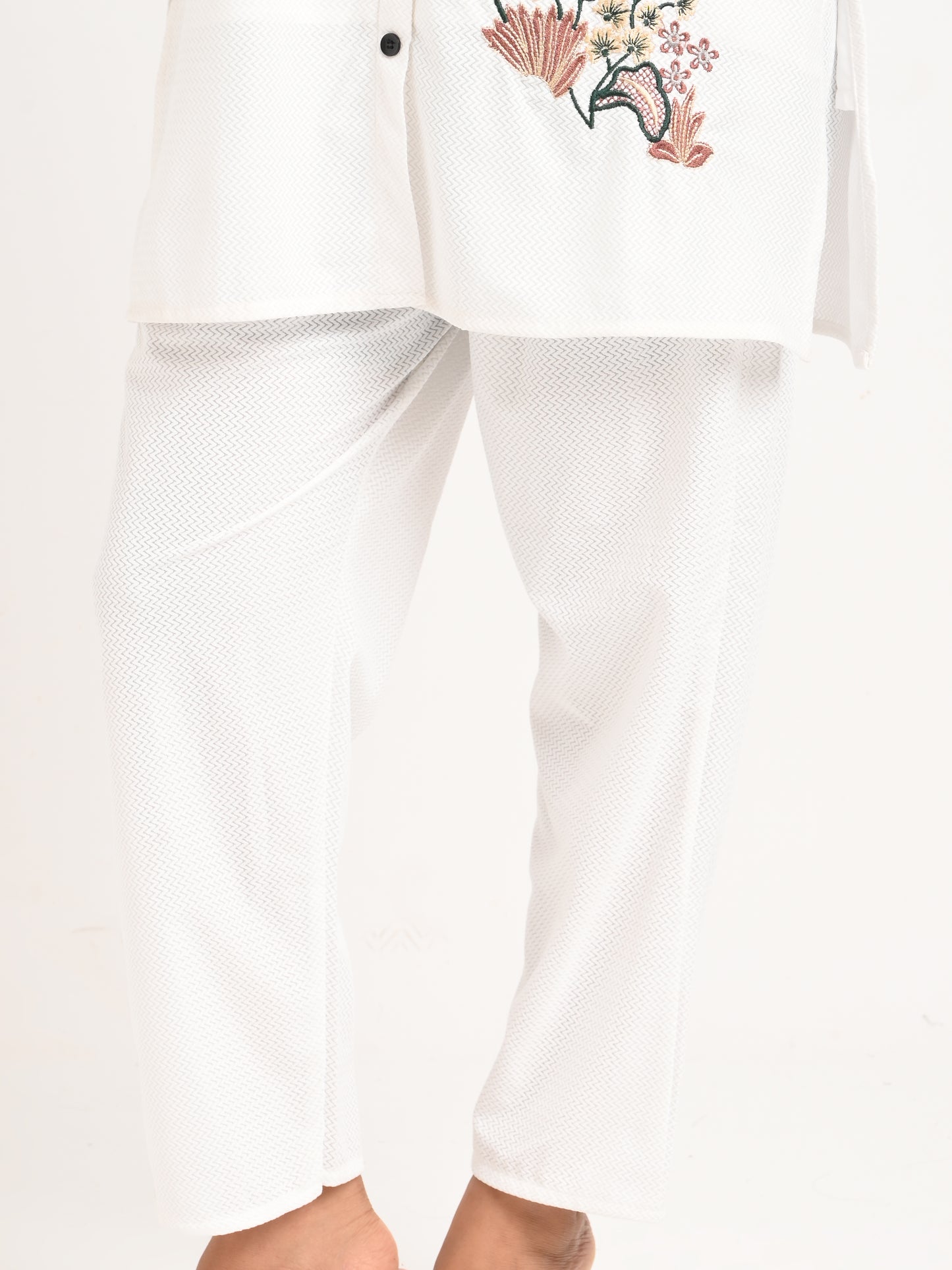 White Embroidered Shirt Co-ord Set