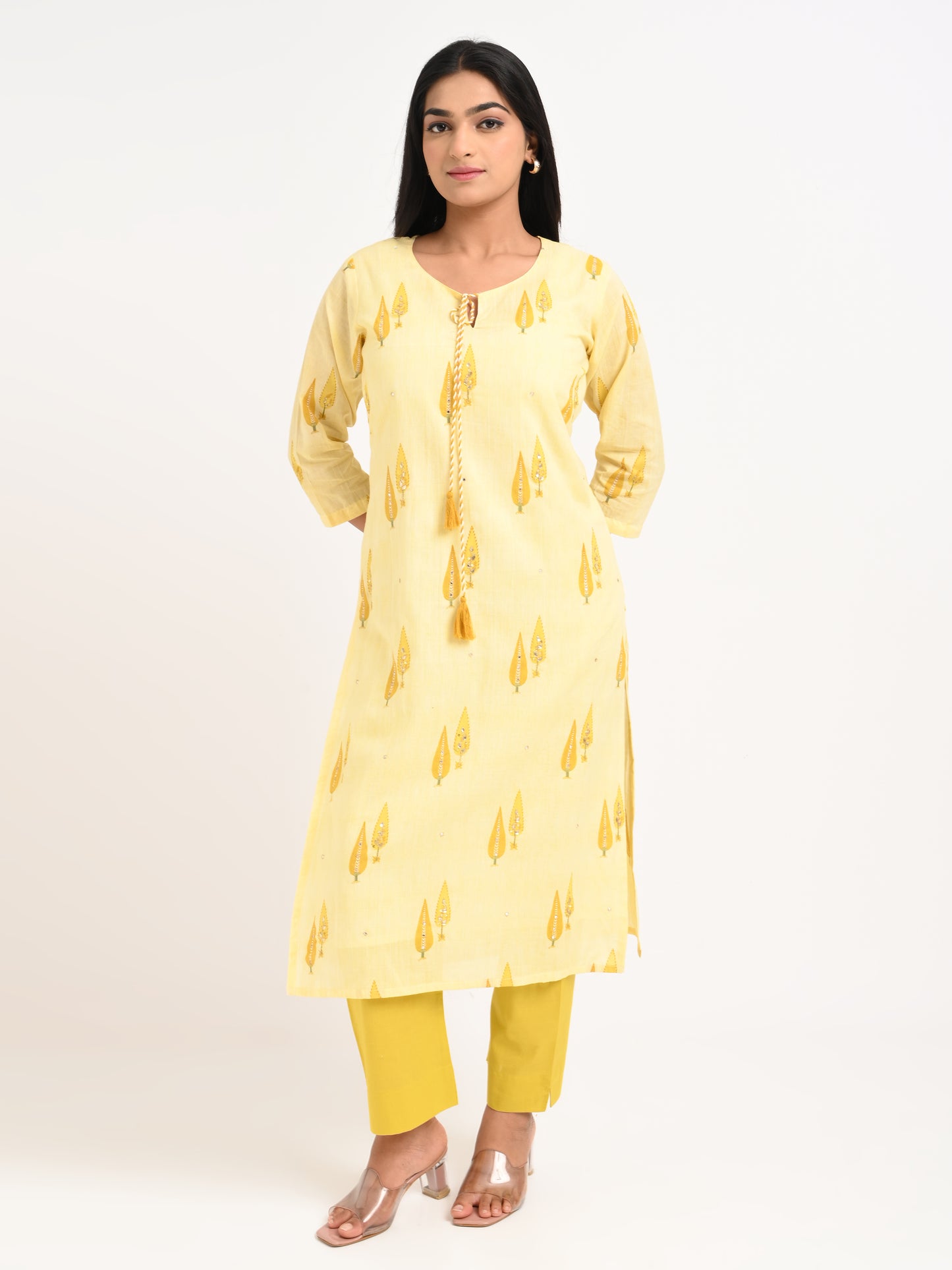 Sunlit Yellow Printed Cotton Suit Set