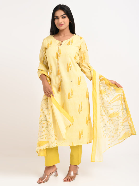 Sunlit Yellow Printed Cotton Suit Set