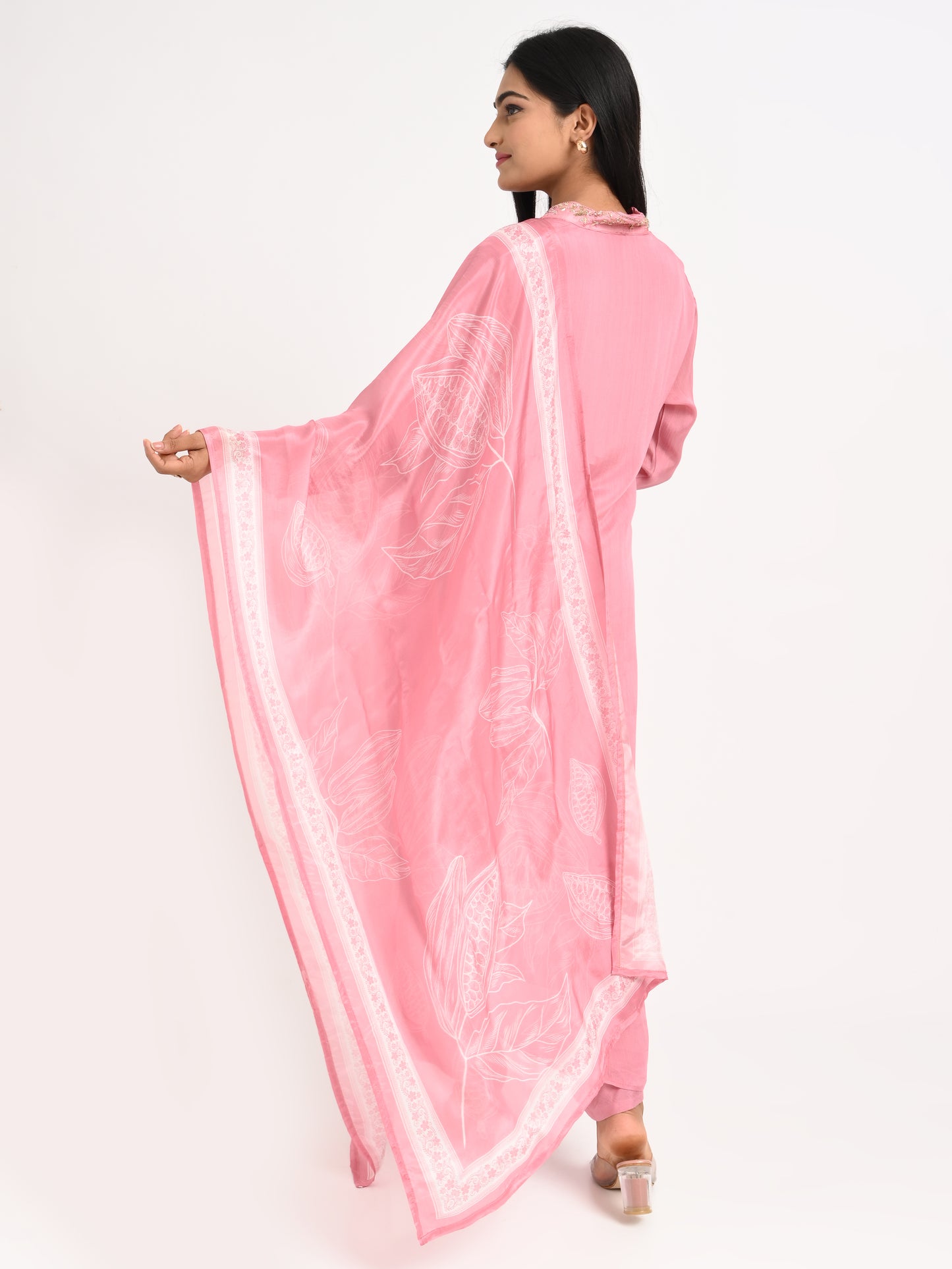 Rose Pink Pleated Kurta Set with Dupatta