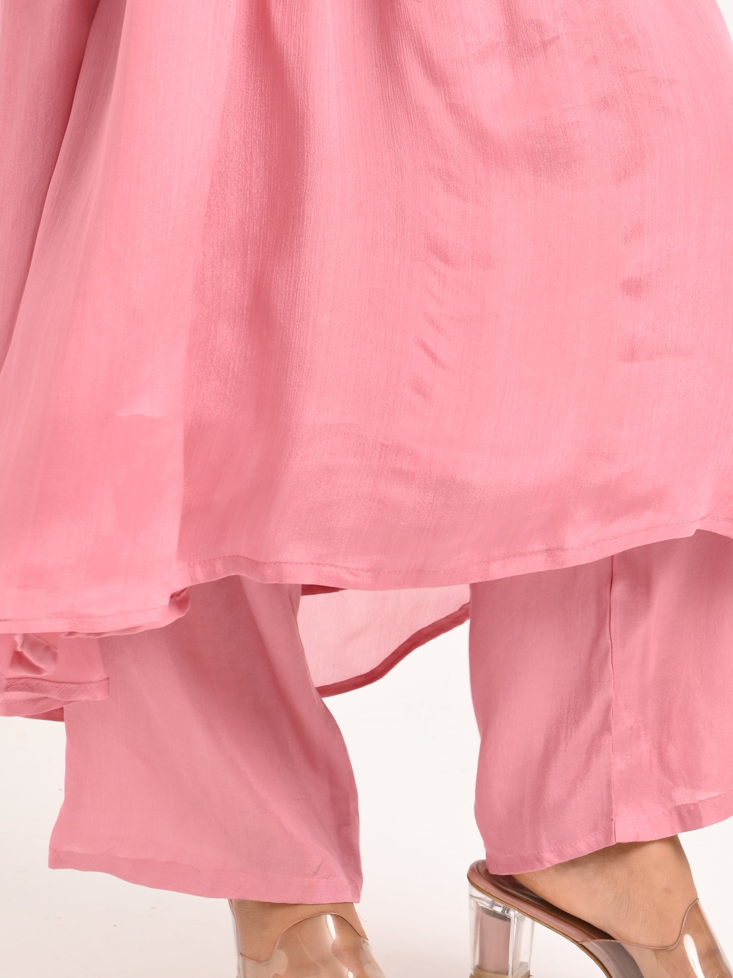 Rose Pink Pleated Kurta Set with Dupatta