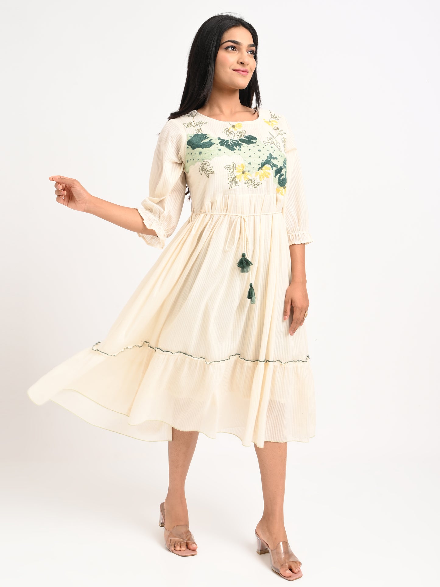 Embroidered Flared  Dress