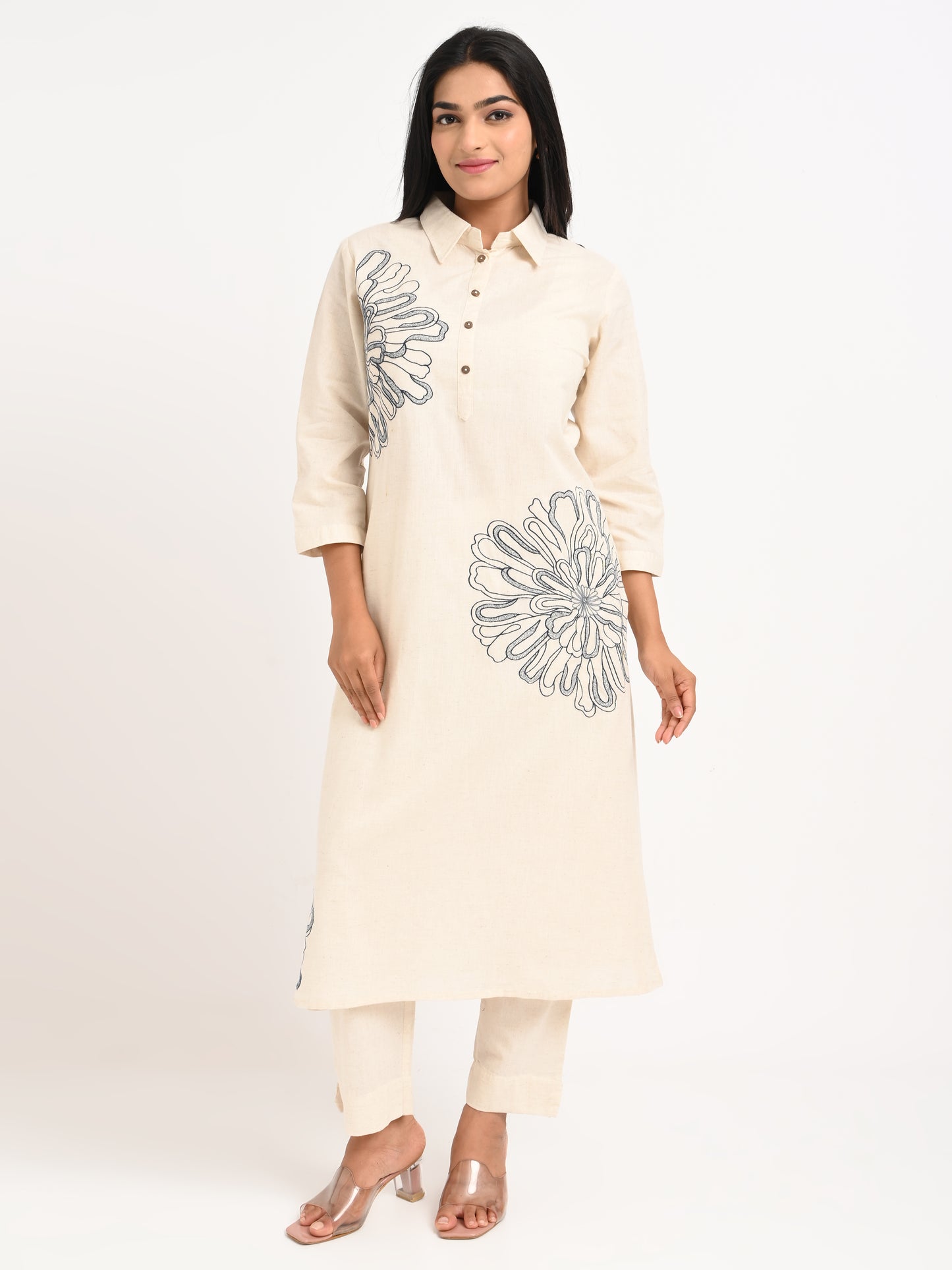 Embroidered Shirt-Style Kurta Set