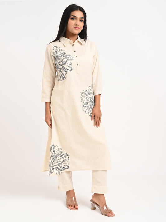 Embroidered Shirt-Style Kurta Set