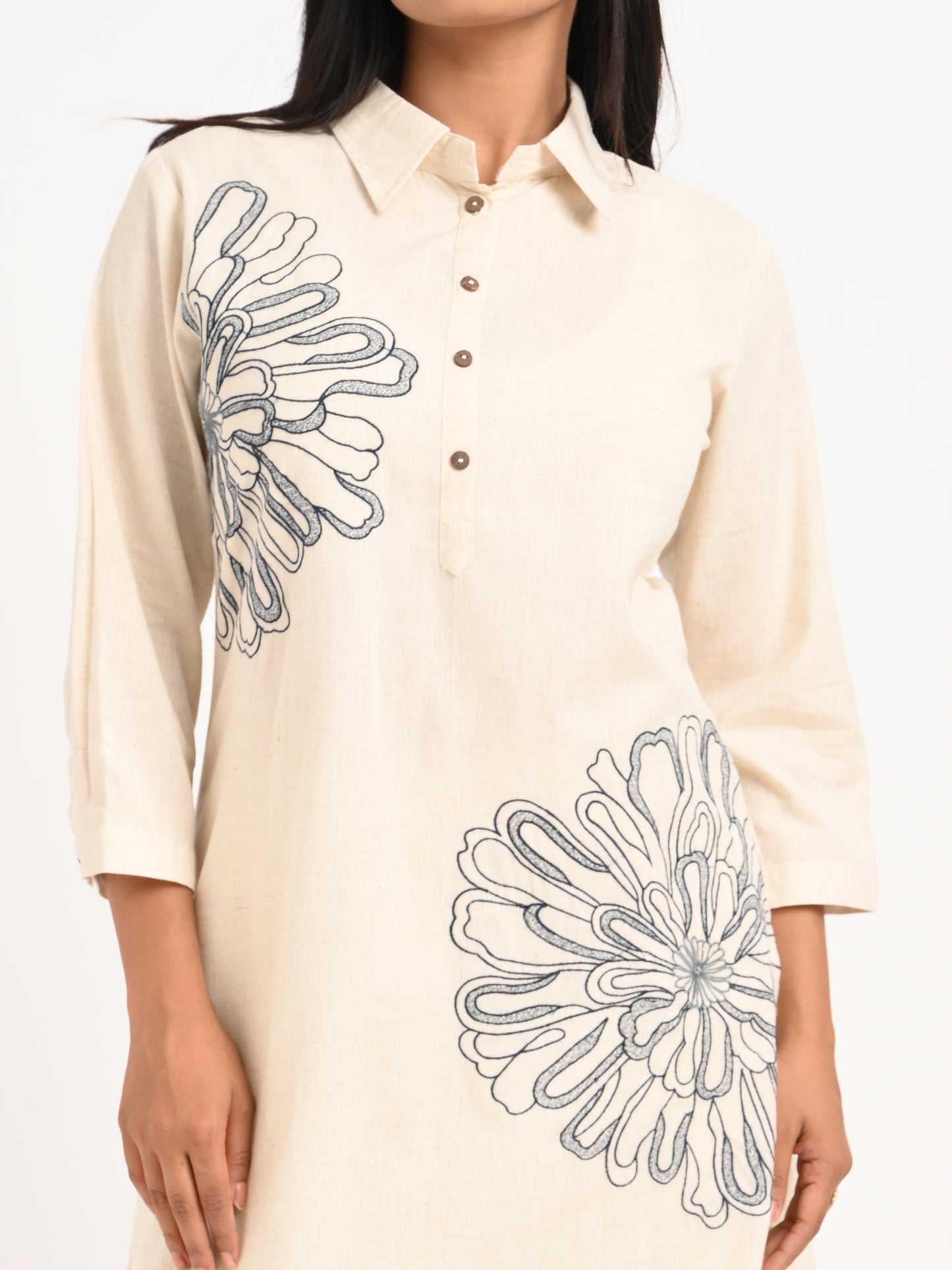 Embroidered Shirt-Style Kurta Set