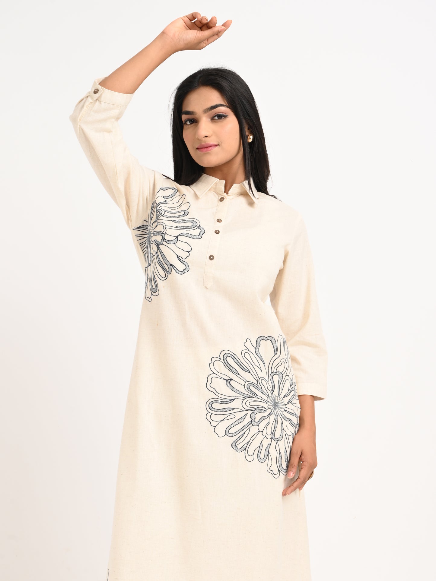 Embroidered Shirt-Style Kurta Set