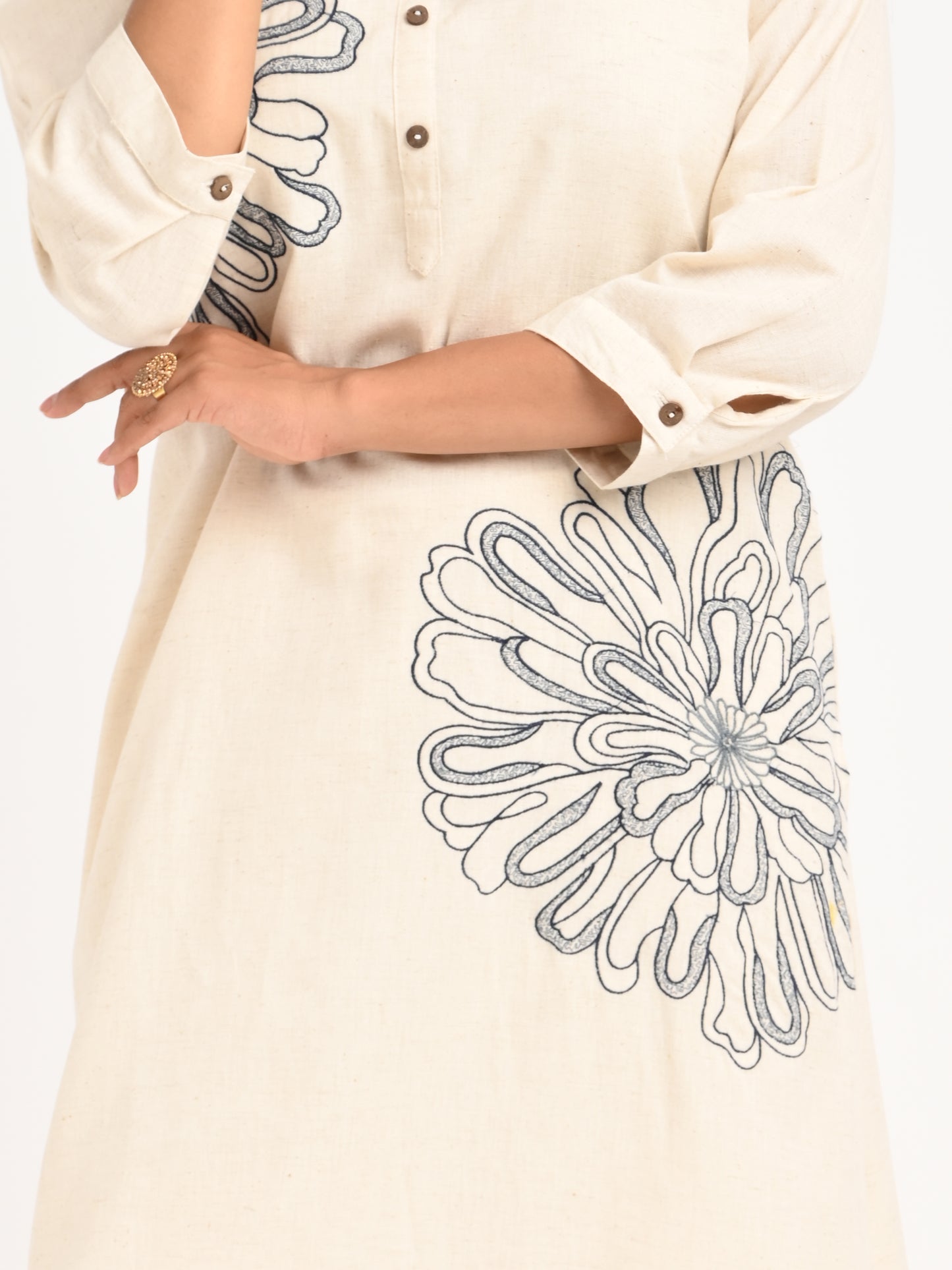 Embroidered Shirt-Style Kurta Set