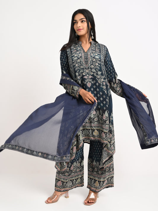 Printed Palazzo Suit Set with Dupatta
