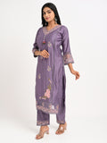 Lavender Embroidered Kurta Set with Dupatta