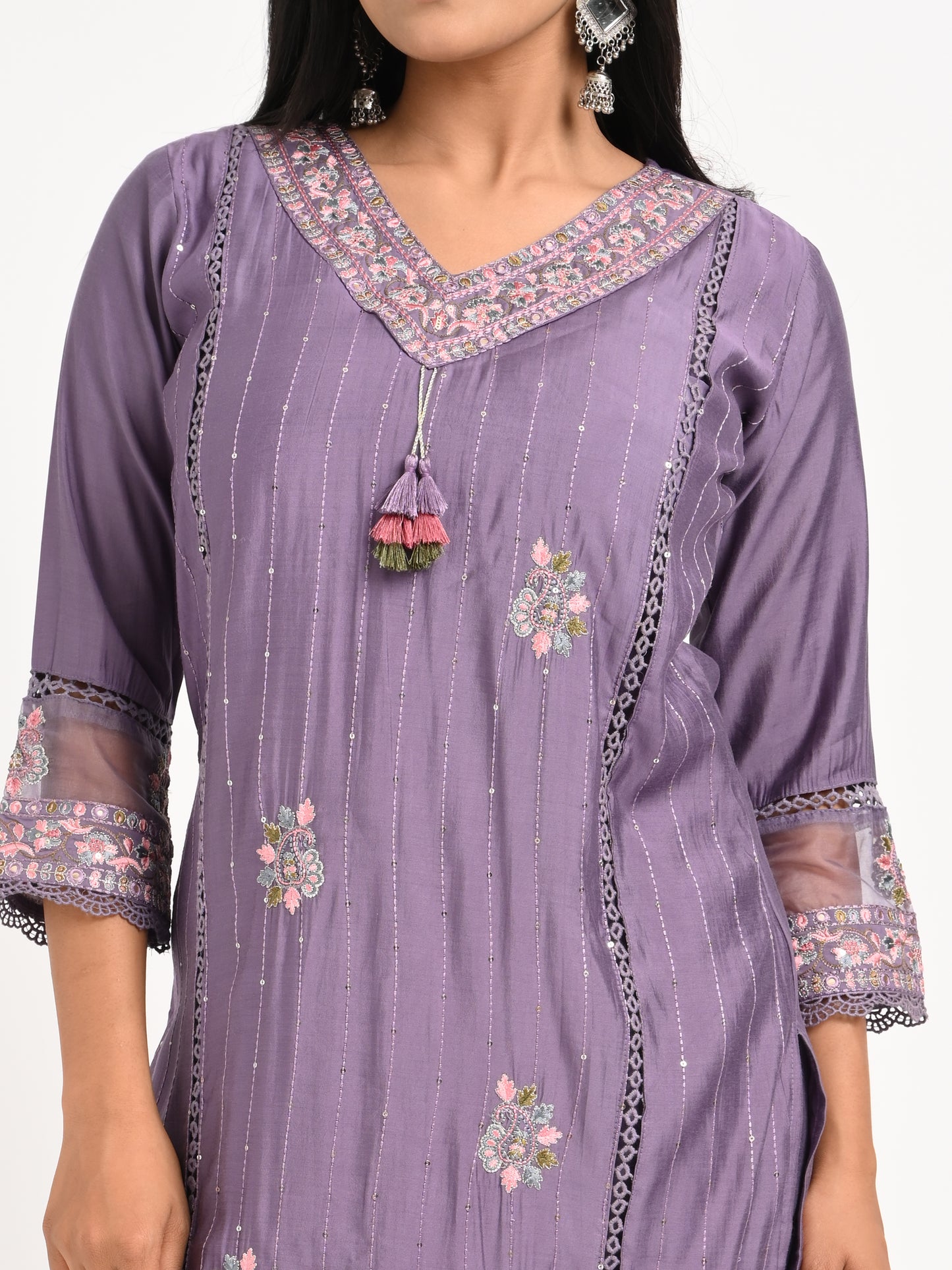 Lavender Embroidered Kurta Set with Dupatta