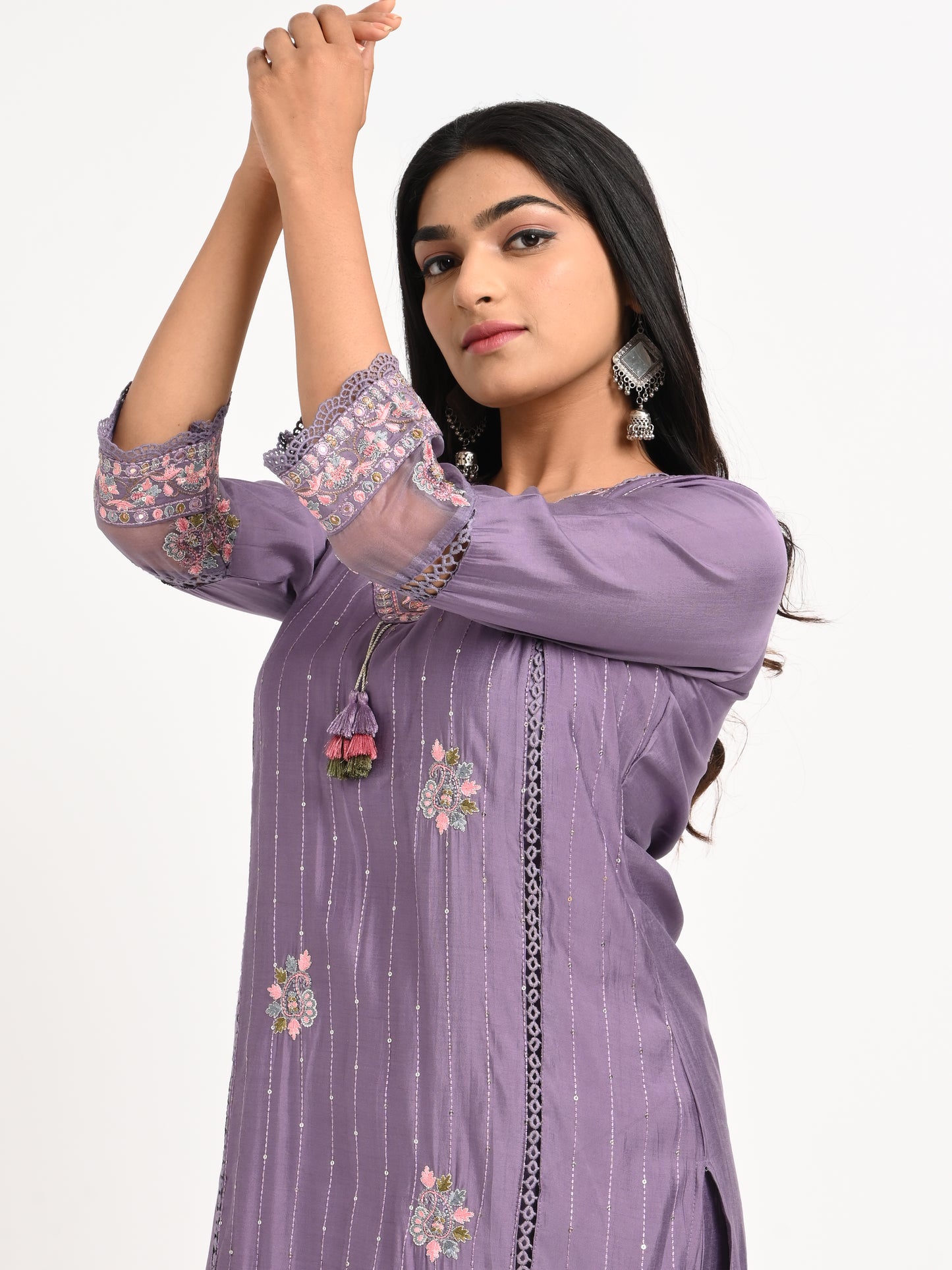 Lavender Embroidered Kurta Set with Dupatta