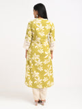 Floral Print Kurta Set with Lace Detailing