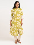 Floral Print Kurta Set with Lace Detailing