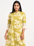 Floral Print Kurta Set with Lace Detailing
