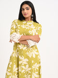 Floral Print Kurta Set with Lace Detailing