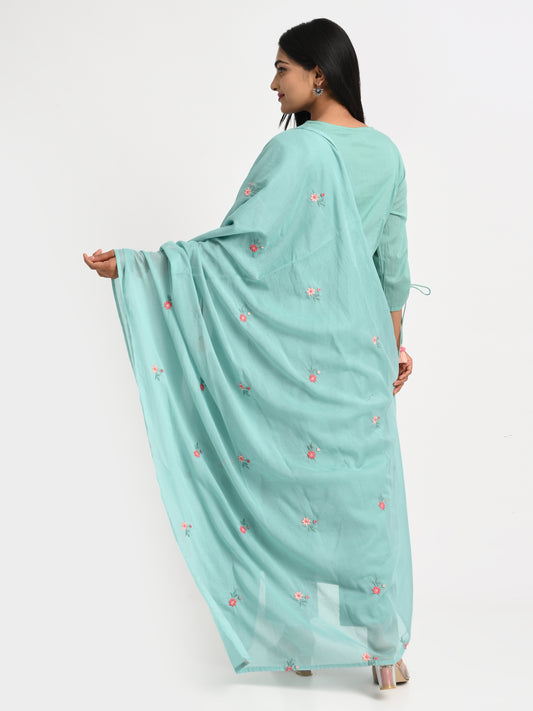 Muslin Embroidered Kurta Set with Dupatta