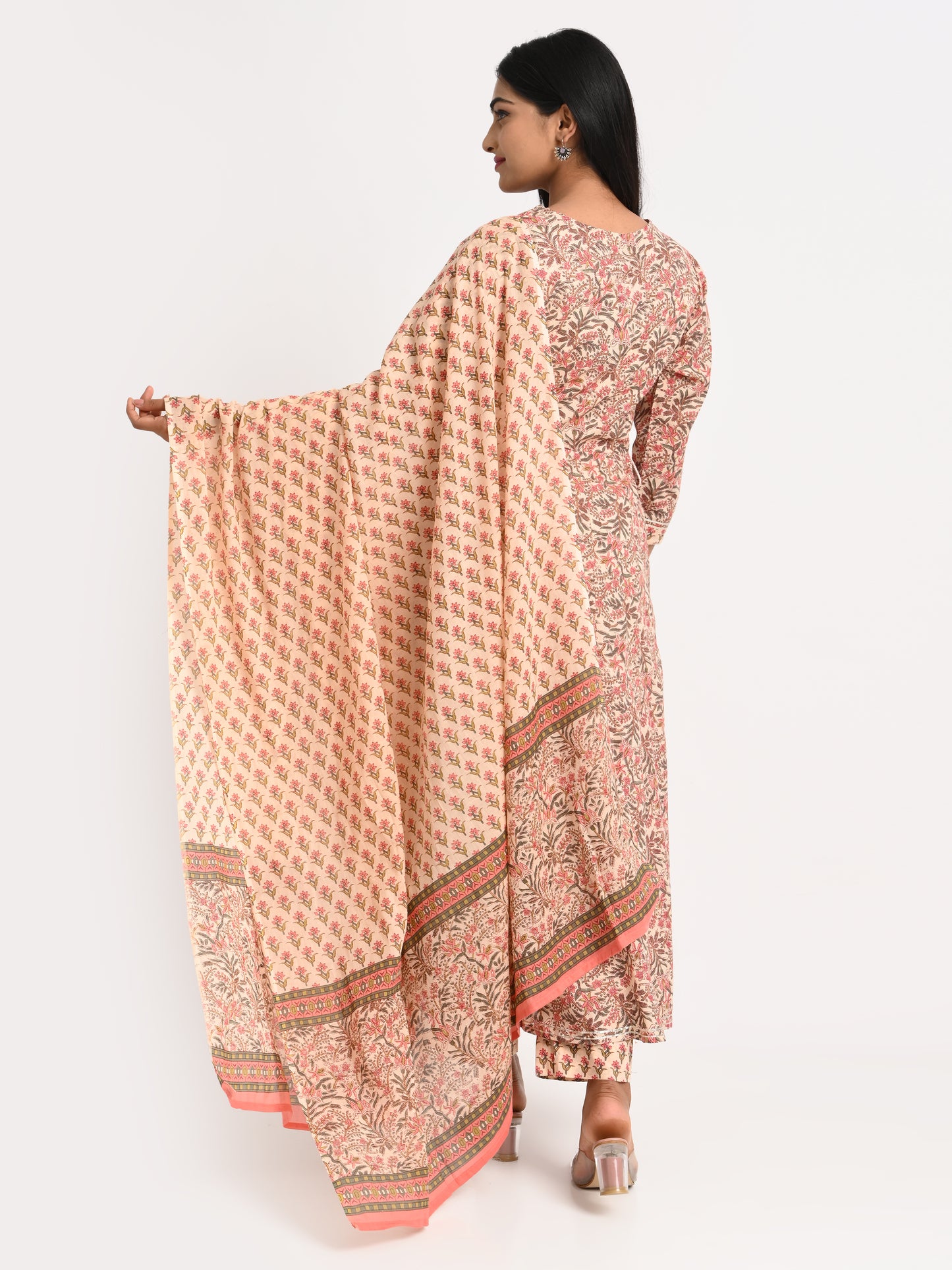 Printed Cotton Anarkali Kurta Set with Dupatta