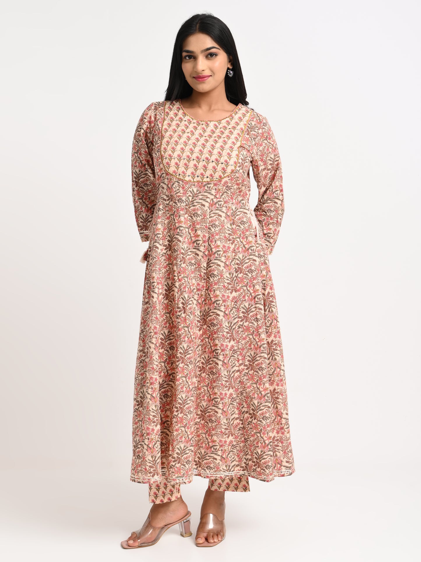 Printed Cotton Anarkali Kurta Set with Dupatta
