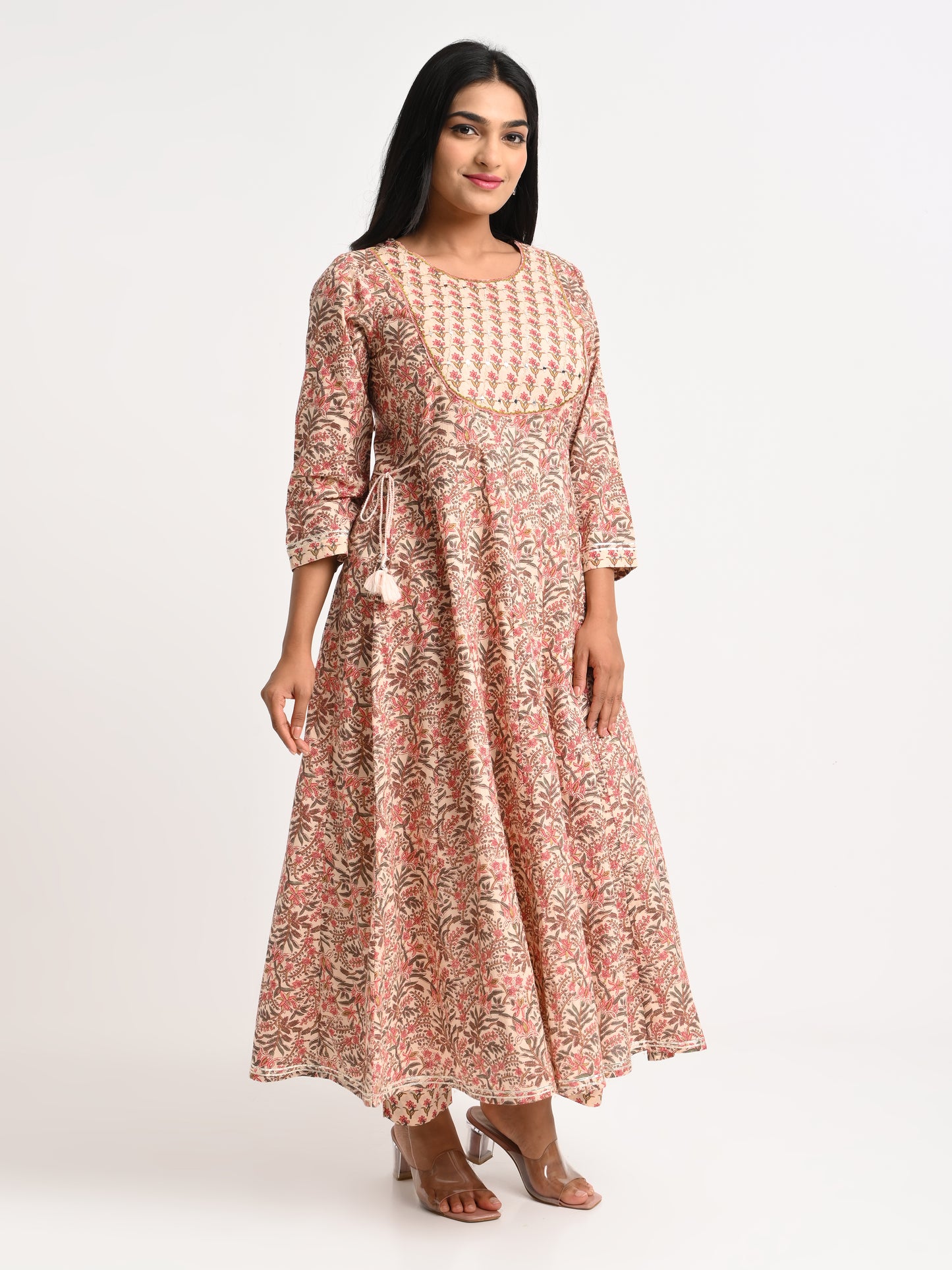 Printed Cotton Anarkali Kurta Set with Dupatta