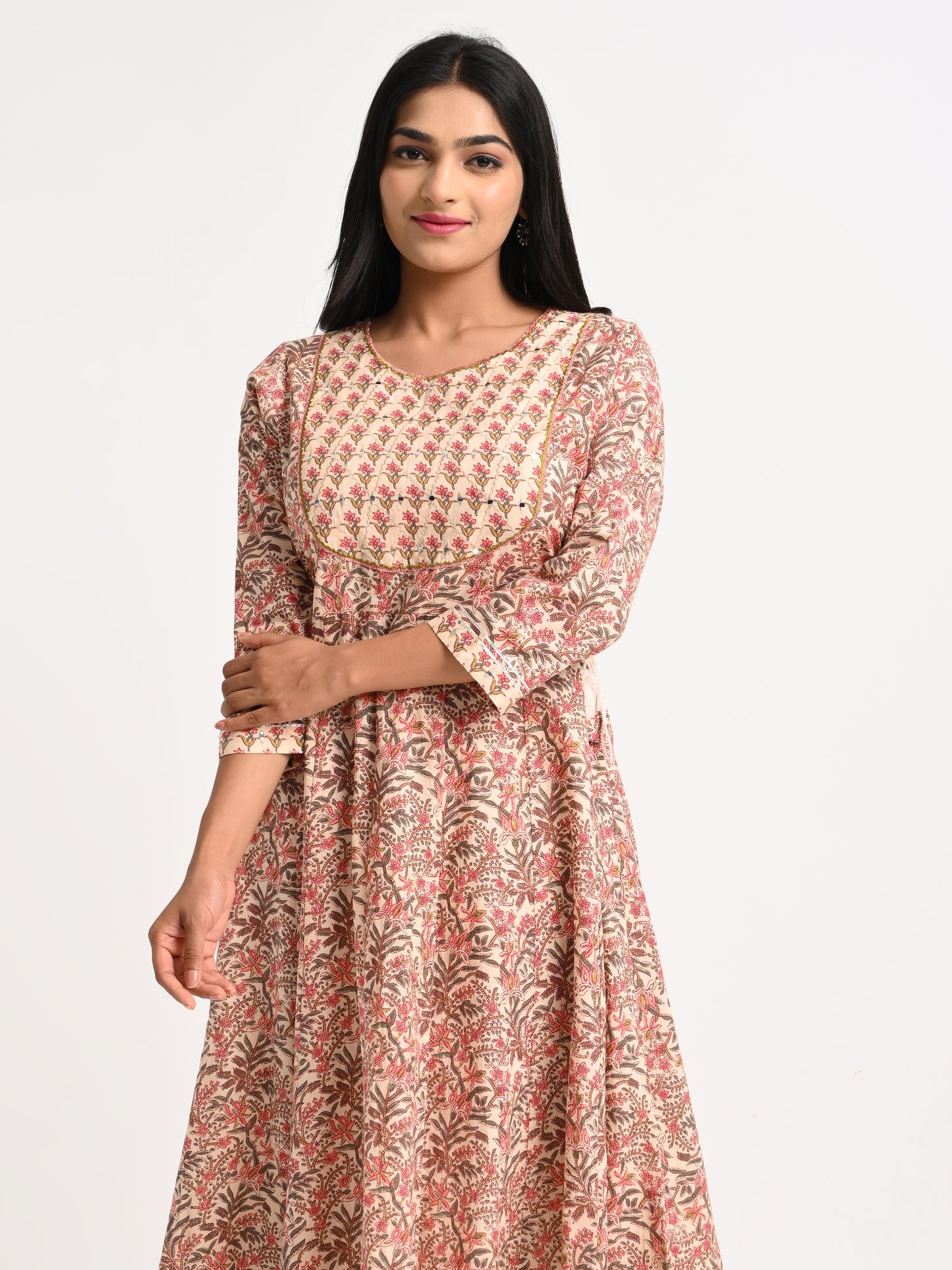 Printed Cotton Anarkali Kurta Set with Dupatta