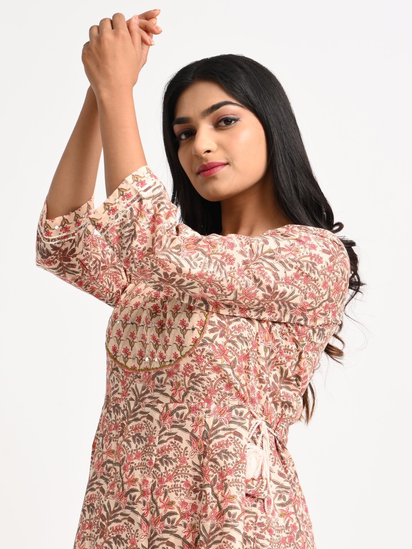 Printed Cotton Anarkali Kurta Set with Dupatta