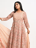 Printed Cotton Anarkali Kurta Set with Dupatta