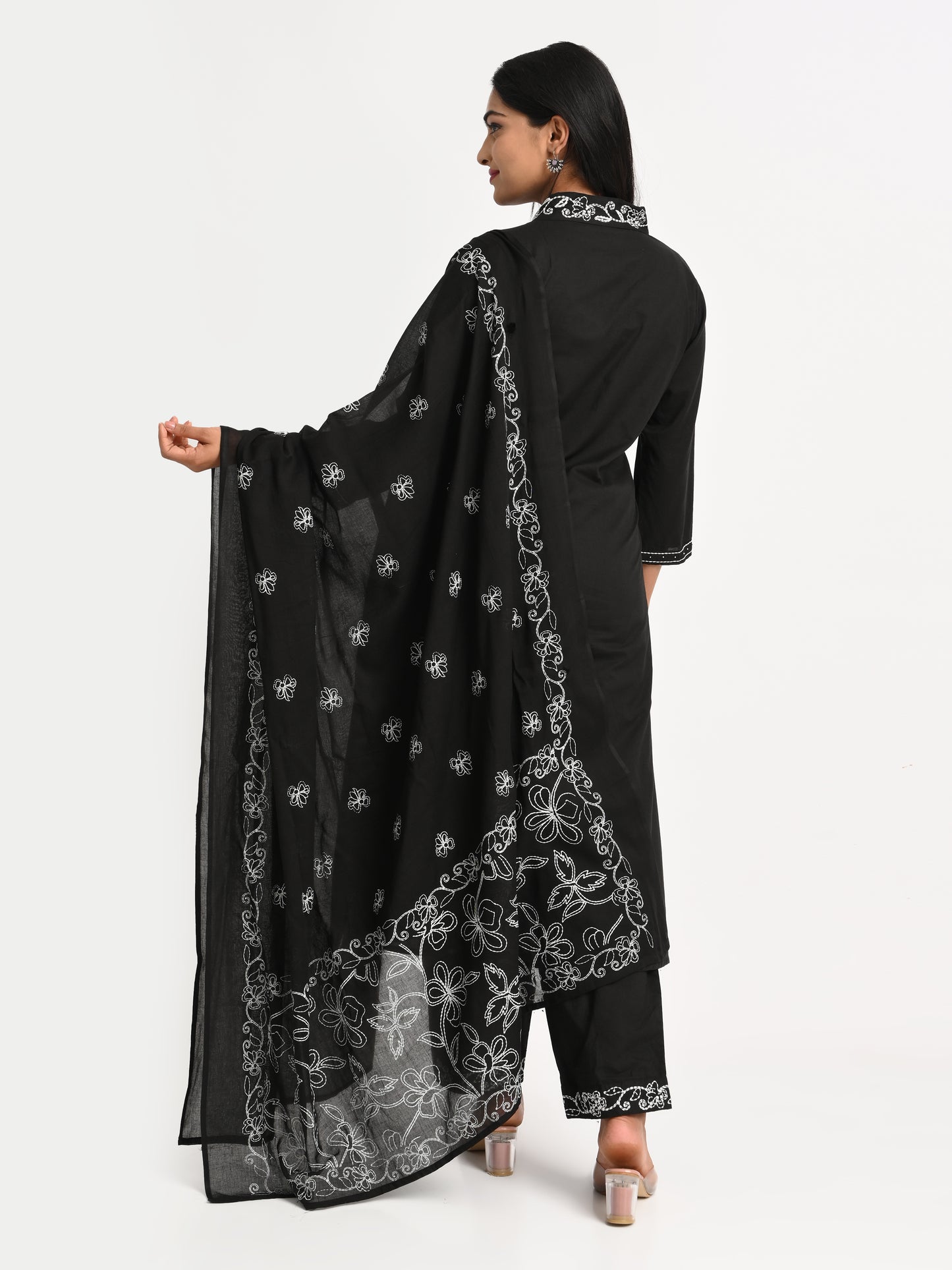 Embroidered Black Kurta Set with Dupatta