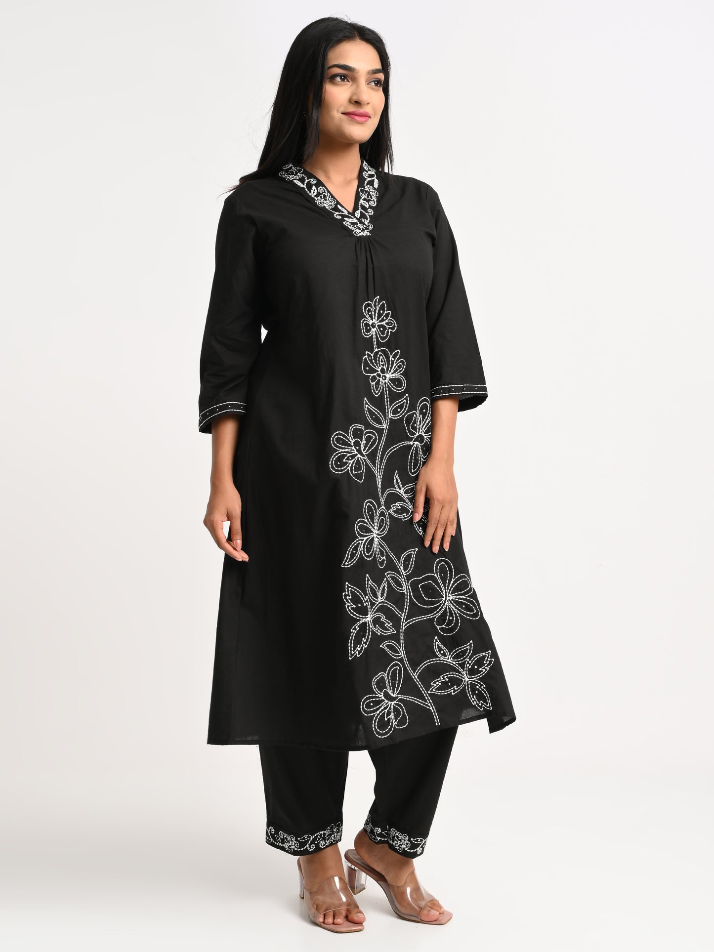 Embroidered Black Kurta Set with Dupatta