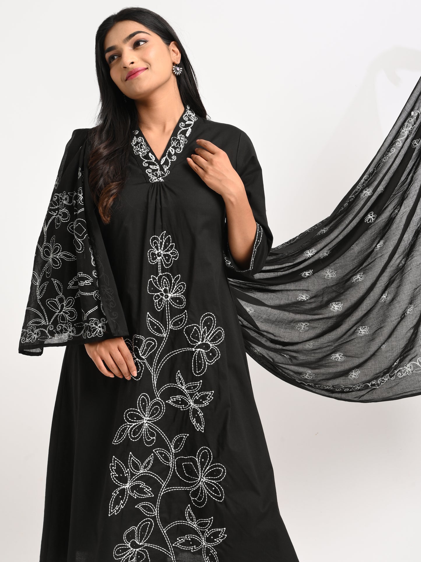 Embroidered Black Kurta Set with Dupatta